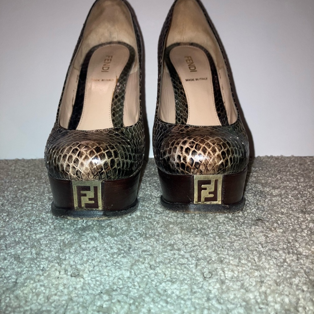 Fendi Women's Snakeskin Heels with Gold Accent